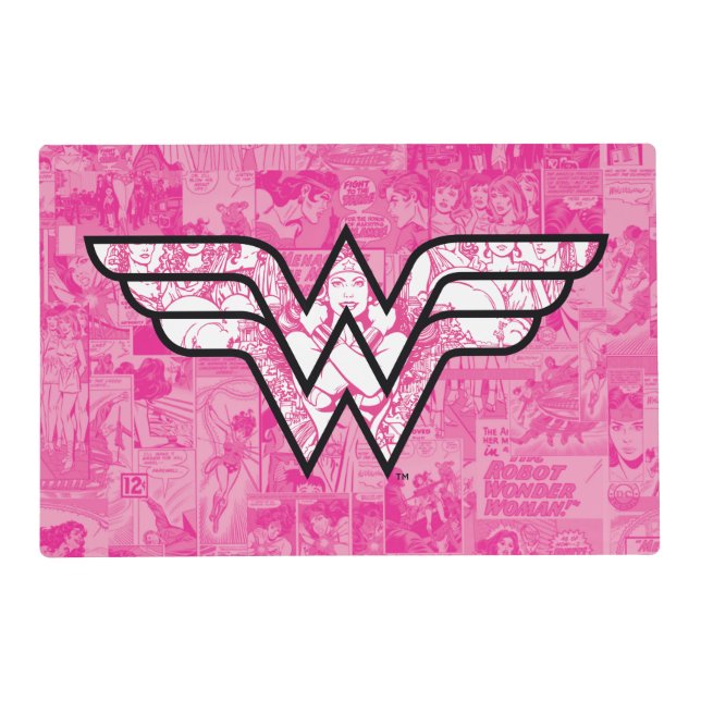 Wonder Woman Pink Comic Book Collage Logo Placemat (Front)