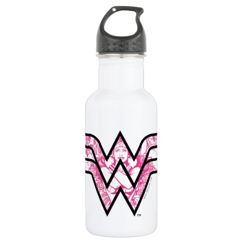 Wonder Woman Pink Comic Book Collage Logo Stainless Steel Water Bottle