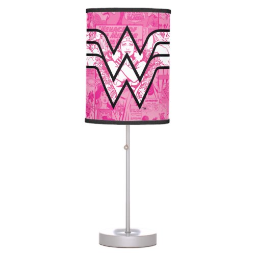 Wonder Woman Pink Comic Book Collage Logo Table Lamp