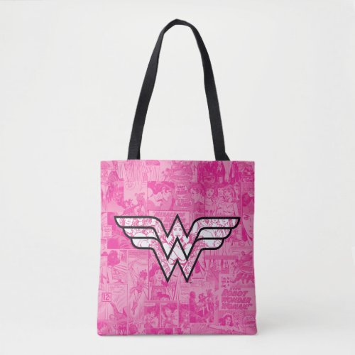 Wonder Woman Pink Comic Book Collage Logo Tote Bag