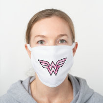 Wonder Woman Pink Comic Book Collage Logo White Cotton Face Mask