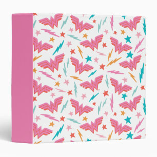 Wonder Woman Pink Logo and Lightning Pattern 3 Ring Binder
