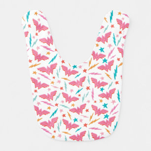 Wonder Woman Pink Logo and Lightning Pattern Baby Bib