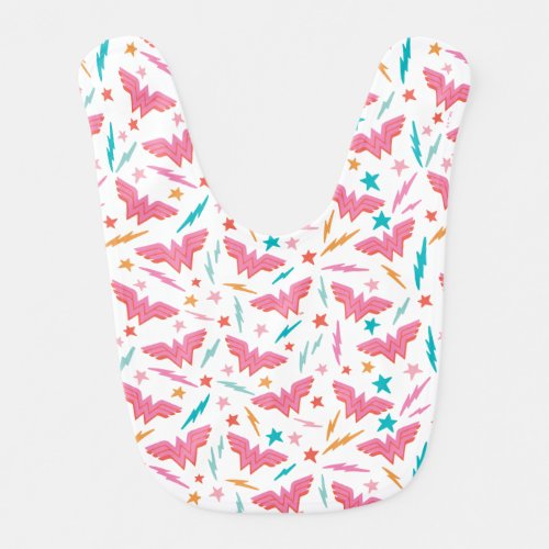 Wonder Woman Pink Logo and Lightning Pattern Baby Bib