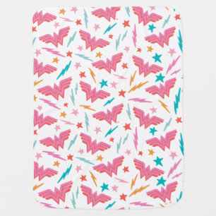 Wonder Woman Pink Logo and Lightning Pattern Baby Blanket
