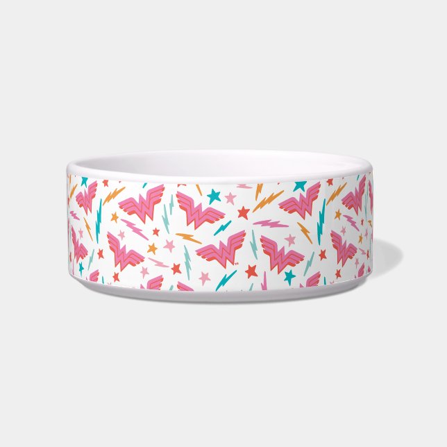 Wonder Woman Pink Logo and Lightning Pattern Bowl (Front)