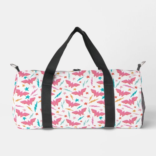 Wonder Woman Pink Logo and Lightning Pattern Duffle Bag