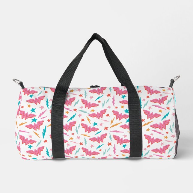 Wonder Woman Pink Logo and Lightning Pattern Duffle Bag (Front)
