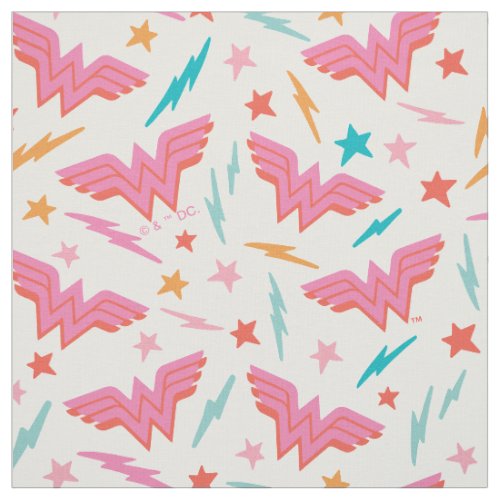 Wonder Woman Pink Logo and Lightning Pattern Fabric