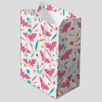 Wonder Woman Pink Logo and Lightning Pattern Medium Gift Bag