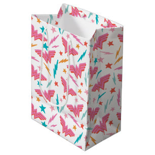 Wonder Woman Pink Logo and Lightning Pattern Medium Gift Bag