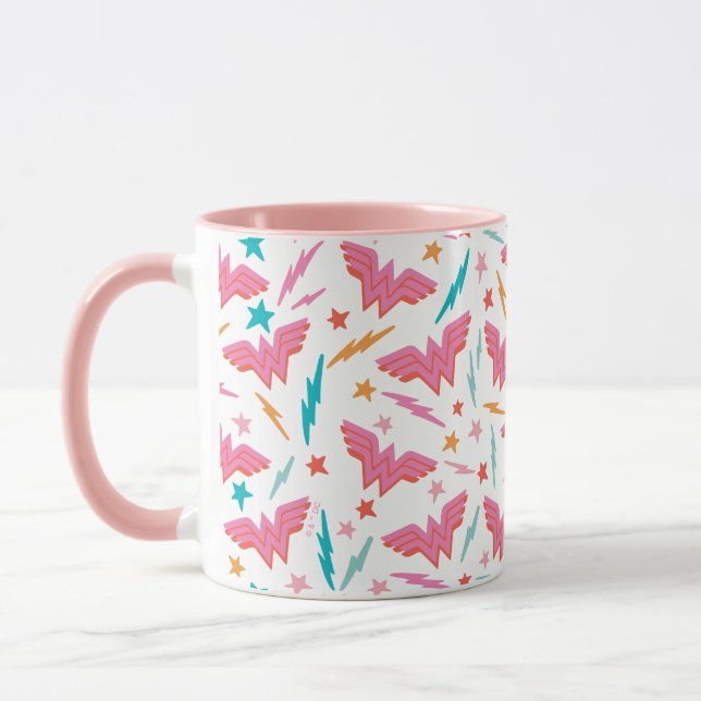 Wonder Woman Pink Logo and Lightning Pattern Mug (Left)
