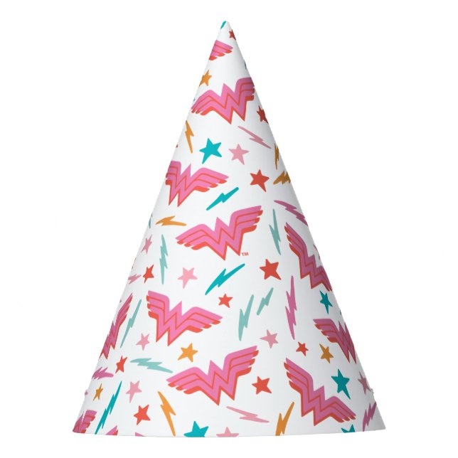 Wonder Woman Pink Logo and Lightning Pattern Party Hat (Front)