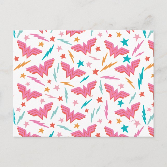 Wonder Woman Pink Logo and Lightning Pattern Postcard (Front)