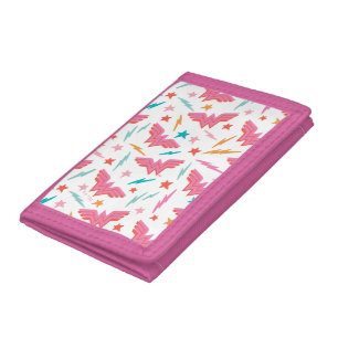 Wonder Woman Pink Logo and Lightning Pattern Trifold Wallet