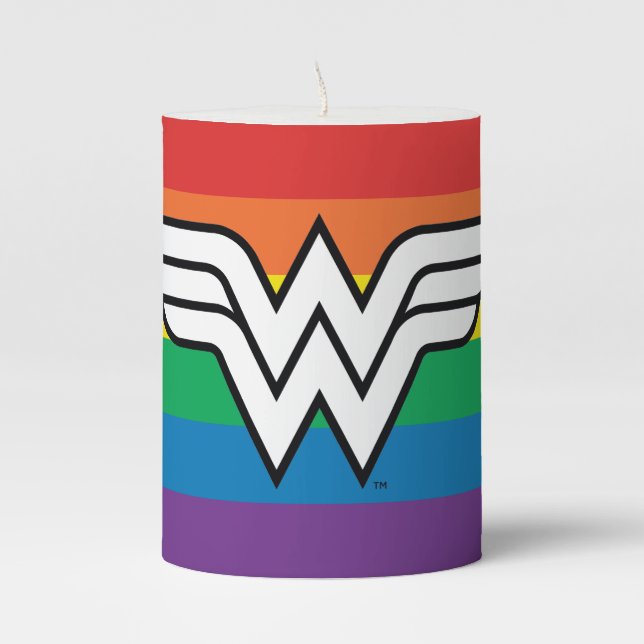 Wonder Woman Rainbow Logo Pillar Candle (Front)