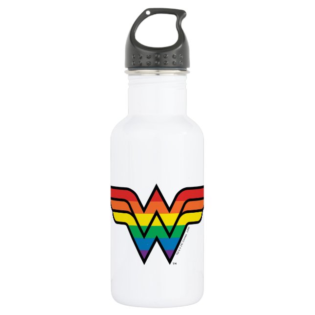 Wonder Woman Rainbow Logo Stainless Steel Water Bottle (Front)