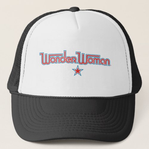 Wonder Woman Red and Blue Star Logo Trucker Hat