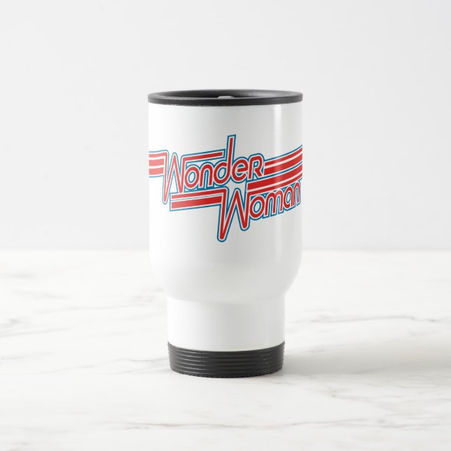 Wonder Woman Red and Blue Stripe Logo Travel Mug (Center)