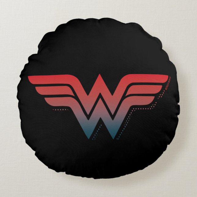 Wonder Woman Red Blue Gradient Logo Round Pillow (Front)