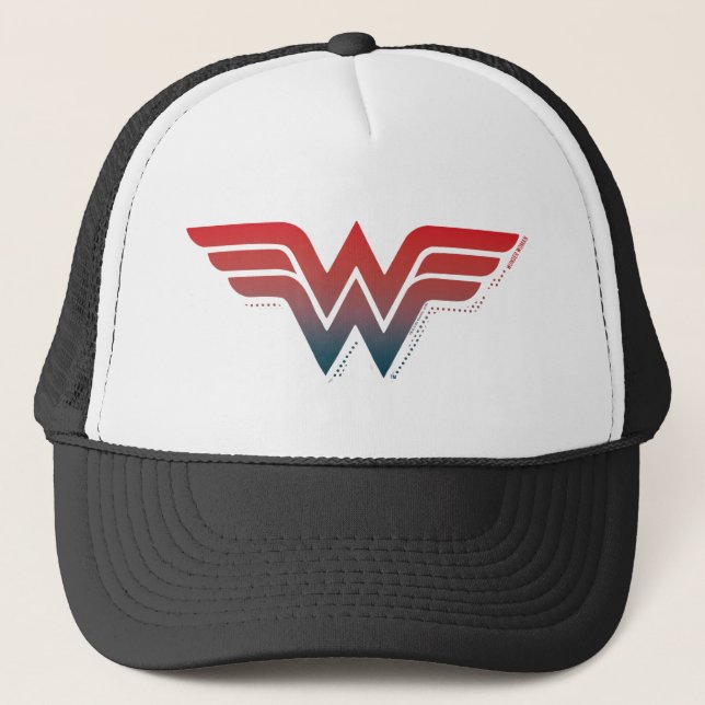 Wonder Woman Red Blue Gradient Logo Trucker Hat (Front)