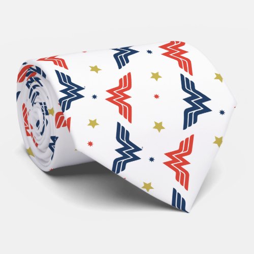 Wonder Woman Red  Blue Logo Pattern Neck Tie