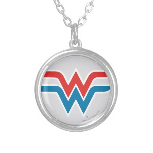 Wonder Woman Red White and Blue Logo Silver Plated Necklace