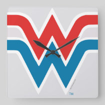 Wonder Woman Red White and Blue Logo Square Wall Clock