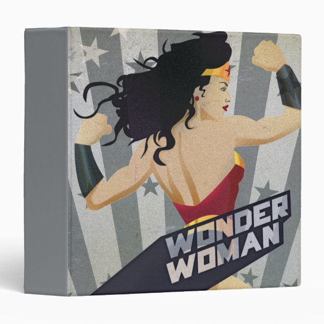 Wonder Woman Retro City Sunburst and Stars 3 Ring Binder (Front/Spine)