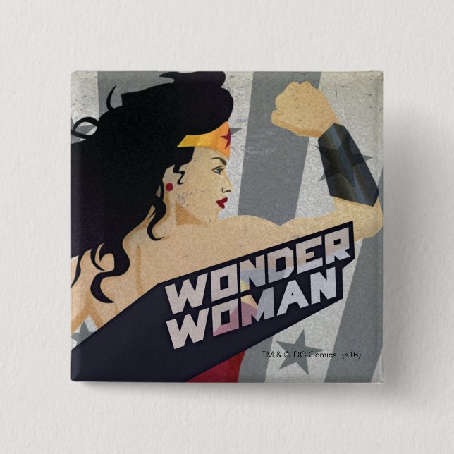 Wonder Woman Retro City Sunburst and Stars Button (Front)