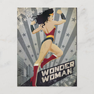 Wonder Woman Retro City Sunburst and Stars Postcard
