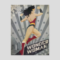 Wonder Woman Retro City Sunburst and Stars Postcard