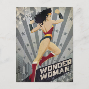 Wonder Woman Retro City Sunburst and Stars Postcard