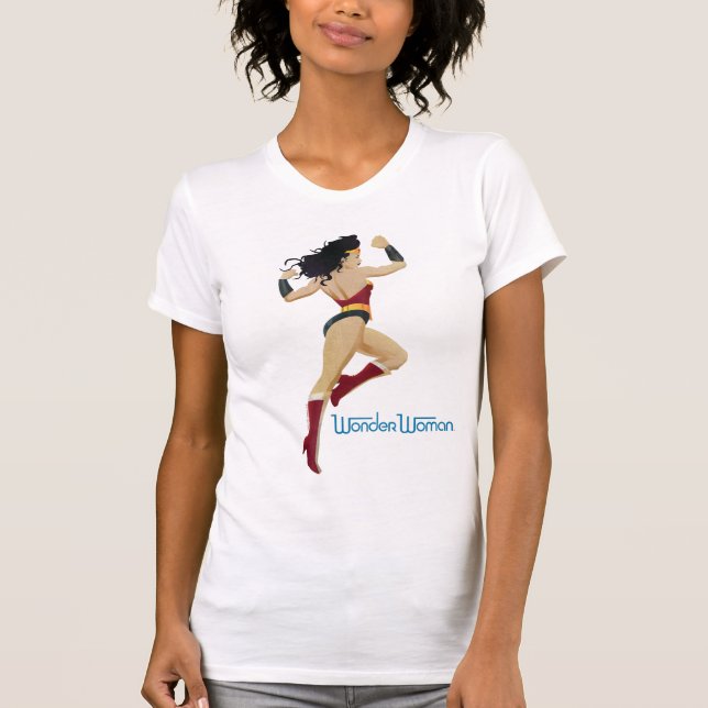 Wonder Woman Retro City Sunburst and Stars T-Shirt (Front)