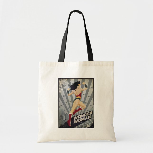 Wonder Woman Retro City Sunburst and Stars Tote Bag (Front)