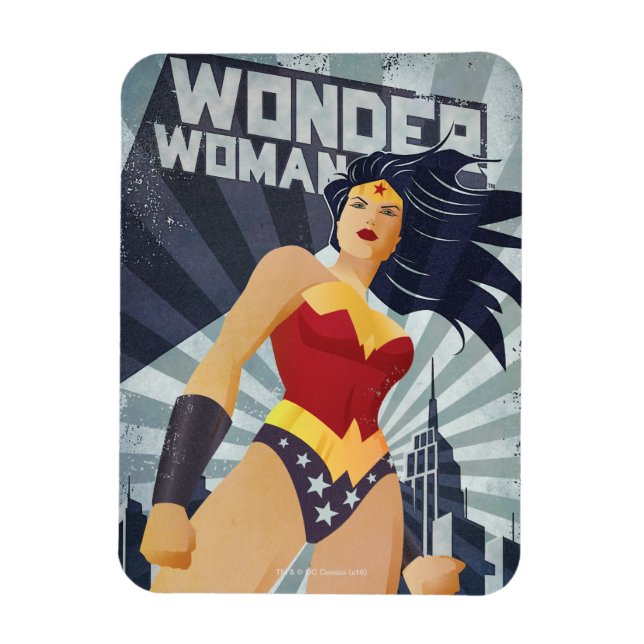 Wonder Woman Retro City Sunburst Magnet (Vertical)