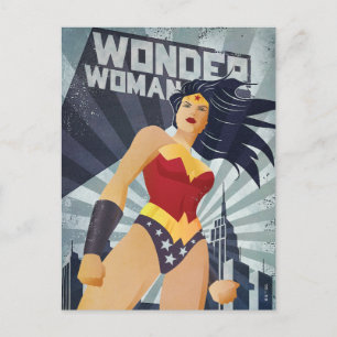Wonder Woman Retro City Sunburst Postcard