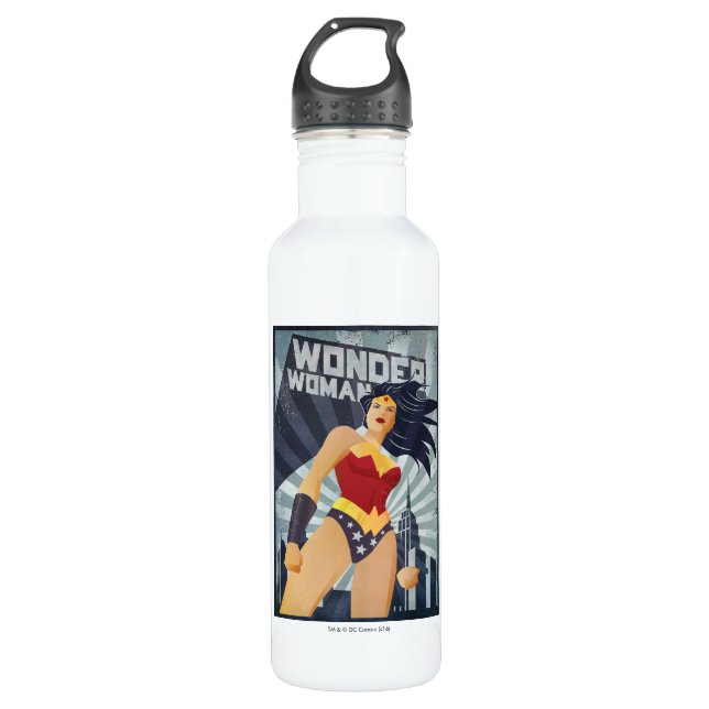 Wonder Woman Retro City Sunburst Water Bottle (Front)