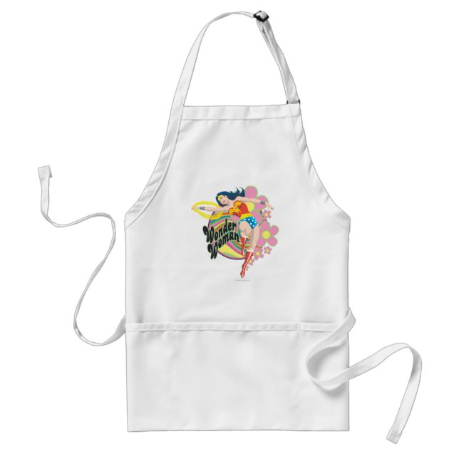 Wonder Woman Retro Flowers Adult Apron (Front)