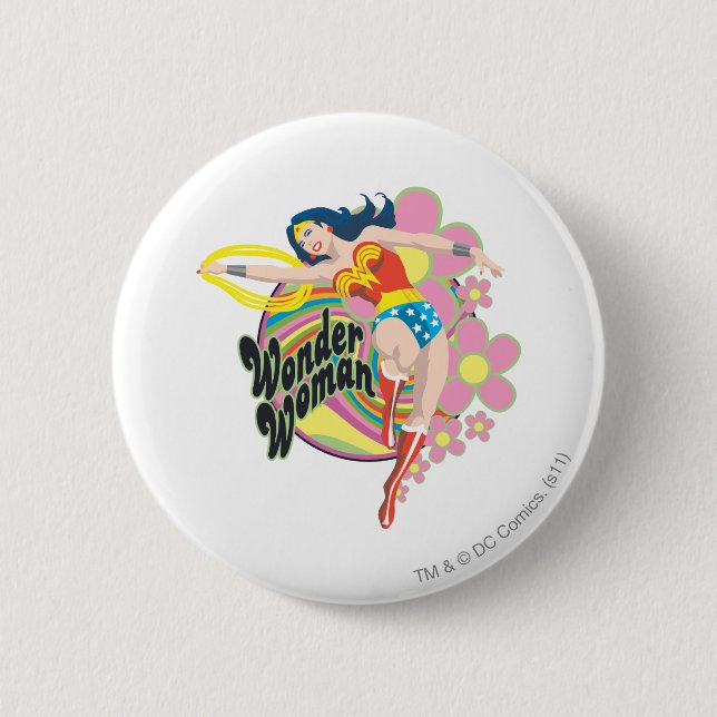 Wonder Woman Retro Flowers Pinback Button (Front)