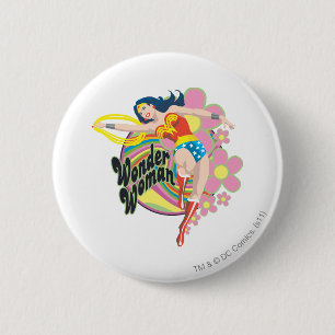 Wonder Woman Retro Flowers Pinback Button