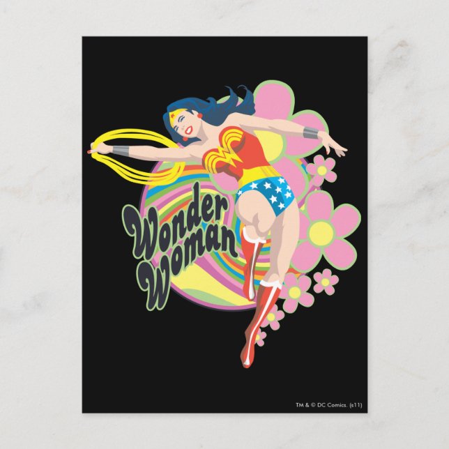 Wonder Woman Retro Flowers Postcard (Front)