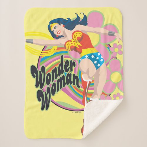 Wonder Woman Retro Flowers Sherpa Blanket