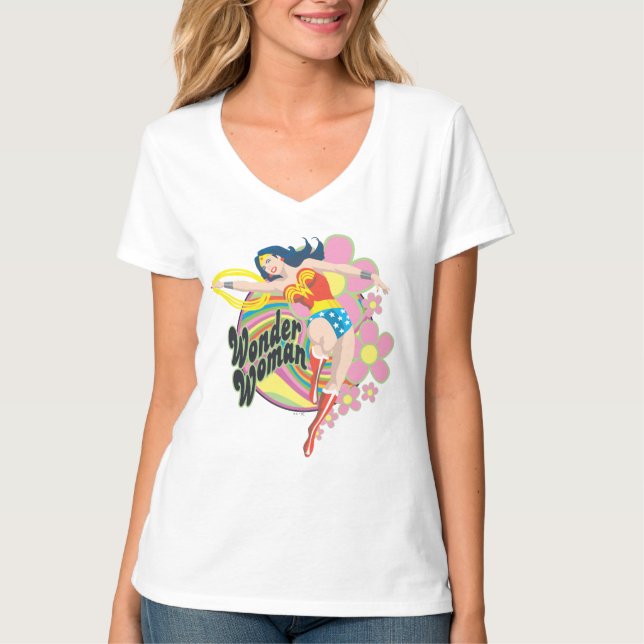 Wonder Woman Retro Flowers T-Shirt (Front)
