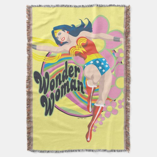 Wonder Woman Retro Flowers Throw Blanket