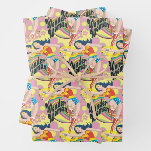 Wonder Woman Retro Flowers Wrapping Paper Sheets