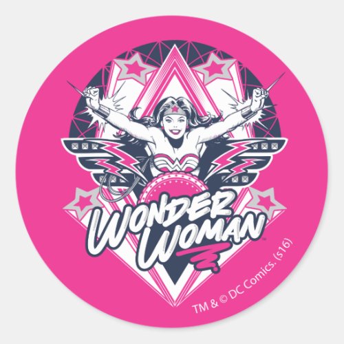 Wonder Woman Retro Glam Rock Graphic Classic Round Sticker