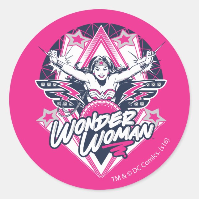 Wonder Woman Retro Glam Rock Graphic Classic Round Sticker (Front)