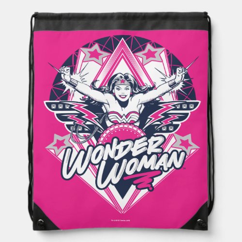 Wonder Woman Retro Glam Rock Graphic Drawstring Bag