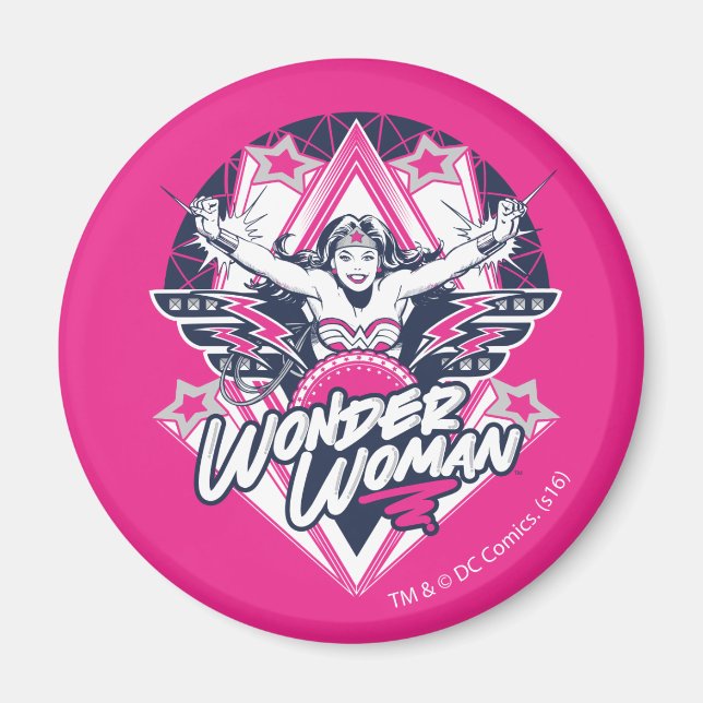 Wonder Woman Retro Glam Rock Graphic Magnet (Front)
